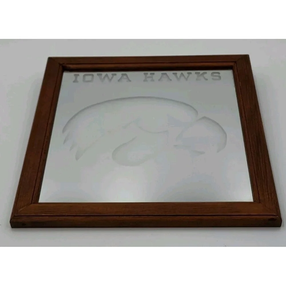 IOWA HAWKEYES 1980s MIRROR VTG homemade 14in X 14in‎ Wood SEE B8.0MA2144